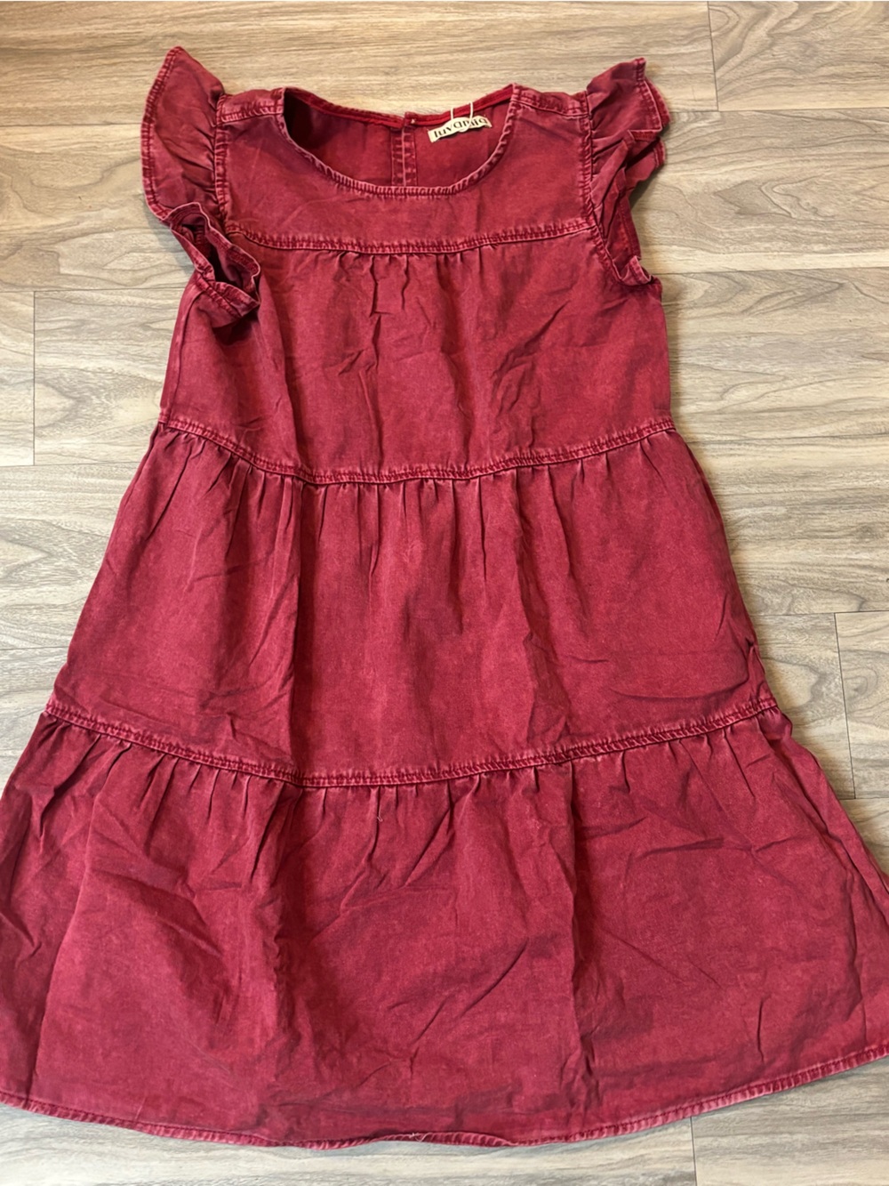 Tea Collection Red Tiered Midi Dress with Flutter Sleeves